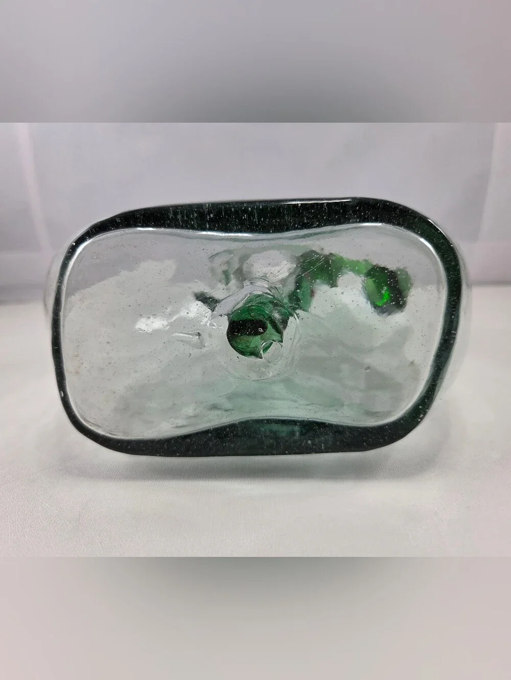 Vintage Mexican Hand-Blown Glass Decanter, Green Cactus Inside Tequila Pitcher